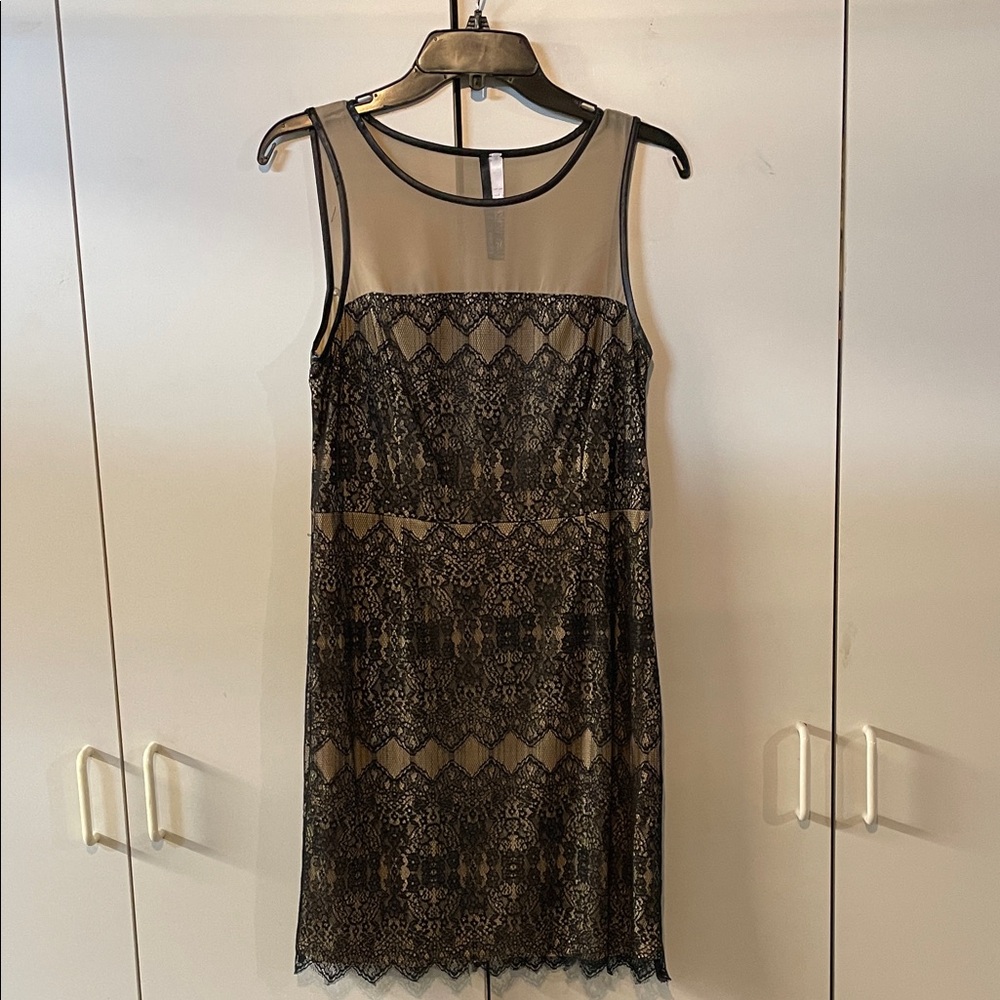 Kensie Black and Tan Lace Midi Dress